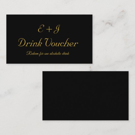 Black Gold Monogram Wedding Drink Voucher Kaart Visitekaartje (Voorkant / Achterkant)