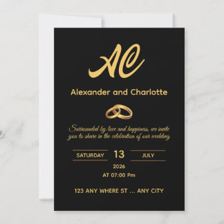 Black Gold Monogram Wedding Invitation Kaart