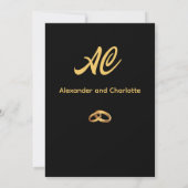 Black Gold Monogram Wedding Invitation Kaart (Achterkant)