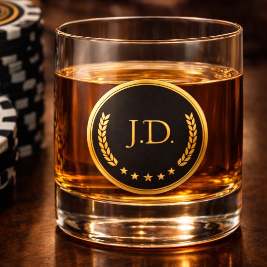 Black & Gold Monogram Whiskey Glass | Poker Whisky Glas