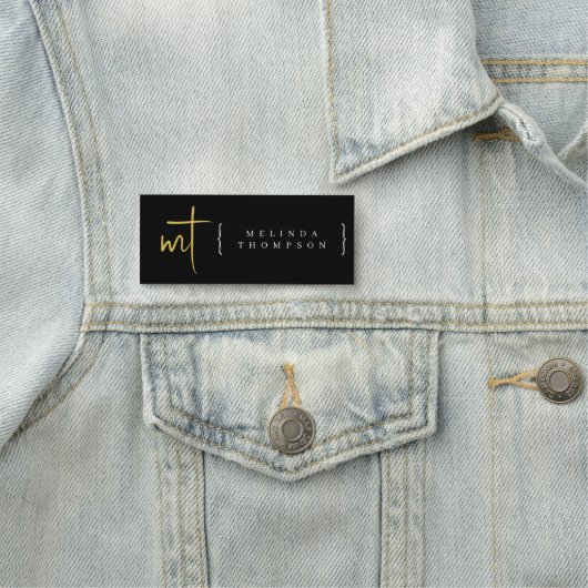 Black Gold Monogramed Initialen Script Typografie Naamplaatje (In situ)