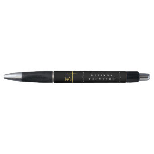 Black Gold Monogramed Initialen Script Typografie Pen