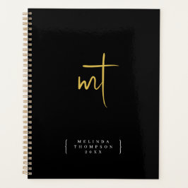 Black Gold Monogrammed Initialen Script Appointing Planner