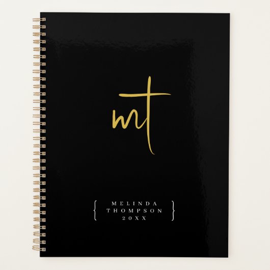 Black Gold Monogrammed Initialen Script Appointing Planner (Voorkant)