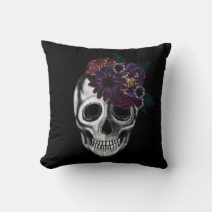 Black & Gold Moody Floral Halloween Skull Kussen