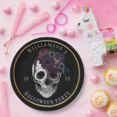 Black & Gold Moody Floral Halloween Skull Party Papieren Bordje (Feest)