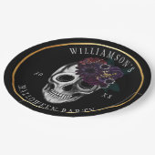 Black & Gold Moody Floral Halloween Skull Party Papieren Bordje (Gekanteld)