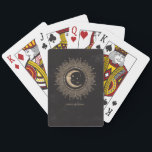 Black Gold Moon Stars Mandala Celestial Pokerkaarten<br><div class="desc">Het elegante design begint met een halve maan en sterren omringd door een mandala. De grafiek en de tekst zijn een steengouden kleur en de achtergrond is zwart.</div>