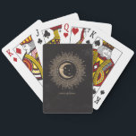 Black Gold Moon Stars Mandala Celestial Pokerkaarten<br><div class="desc">Het elegante design begint met een halve maan en sterren omringd door een mandala. De grafiek en de tekst zijn een steengouden kleur en de achtergrond is zwart.</div>