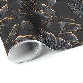Black & Gold Moonlit Dahlias Floral Elegant Cadeaupapier (Rol Hoek)