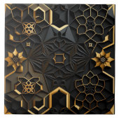 Black Gold Mosaic Flowers Ceramic Tegel Tegeltje (Voorkant)