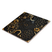 Black Gold Mosaic Flowers Ceramic Tegel Tegeltje (Zijkant)
