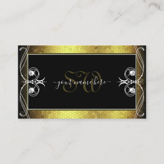Black Gold Mosaic  Sparkle Diamonds Initialen Visitekaartje (Voorkant)