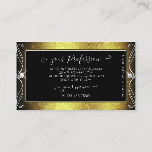 Black Gold Mosaic  Sparkle Diamonds Voeg Logo toe Visitekaartje (Achterkant)