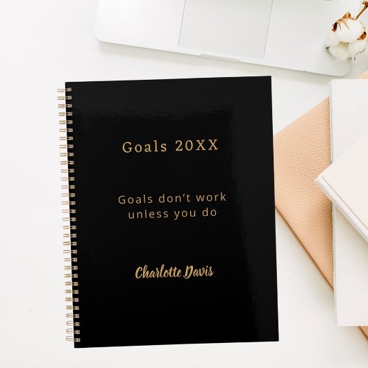 Black gold motivational quote goals planner