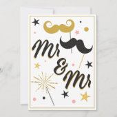 Black Gold Mr Mustache Gay Wedding Invitation Kaart (Voorkant)