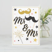 Black Gold Mr Mustache Gay Wedding Invitation Kaart (Staand voorkant)