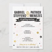Black Gold Mr Mustache Gay Wedding Invitation Kaart (Achterkant)