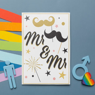Black Gold Mr Mustache Gay Wedding Invitation Kaart