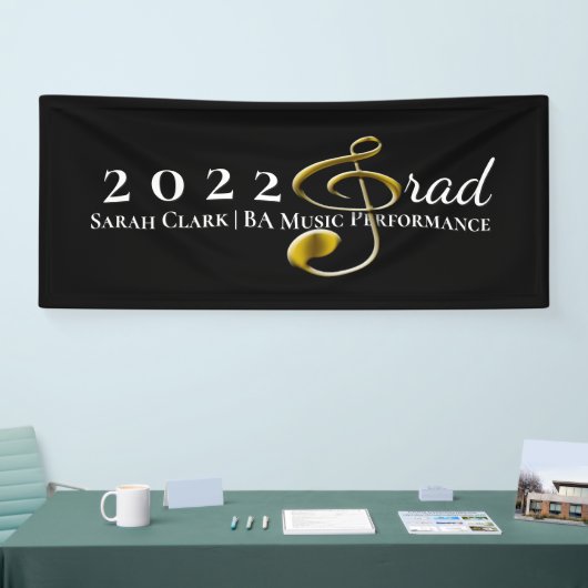 Black Gold Music Afstuderen Treble Clef Gepersonal Spandoek (Beurs)