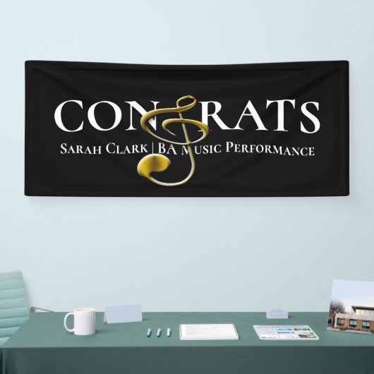 Black Gold Music Afstuderen Treble Clef Gepersonal Spandoek (Beurs)