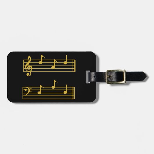 BLACK GOLD MUSIC LOVER DAD TREBLE BASS CLEF NOTES BAGAGELABEL (Voorkant horizontaal)