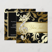 Black Gold Music Treble Clef Musical Event Kaart (Voorkant / Achterkant)