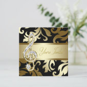 Black Gold Music Treble Clef Musical Event Kaart (Staand voorkant)