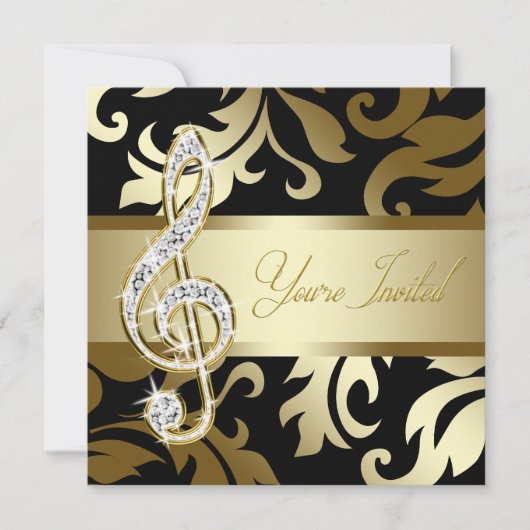 Black Gold Music Treble Clef Musical Event Kaart (Voorkant)
