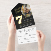 Black Gold Name Photo Milestone Birthday All In One Uitnodiging (Uittrekbaar)