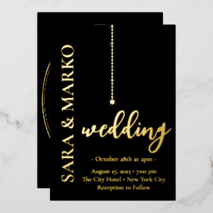 Black-gold NAMES Simple Wedding Folie Uitnodiging