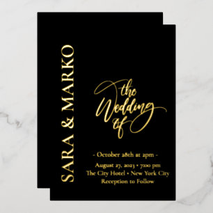 Black-gold NAMES Simple Wedding Folie Uitnodiging