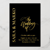Black-gold NAMES Simple Wedding Folie Uitnodiging (Voorkant)