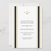 Black Gold Nautical Stripes Coastal Wedding Kaart (Voorkant)