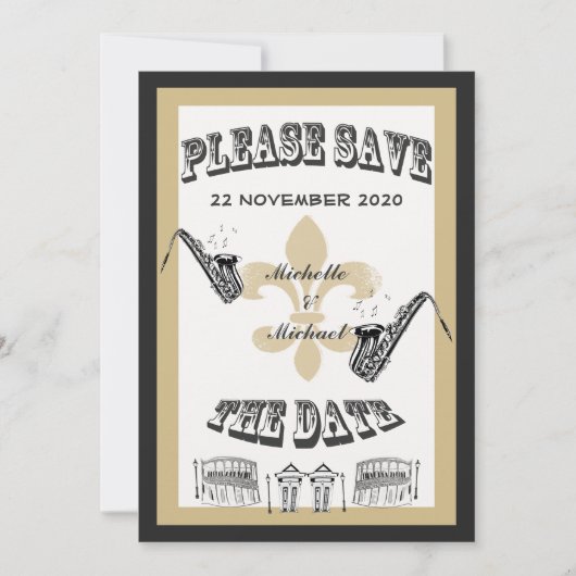 Black Gold New Orleans Jazz Save the Date (Voorkant)