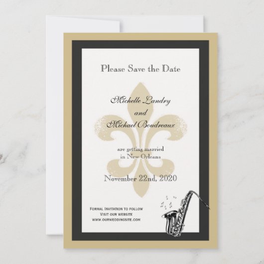 Black Gold New Orleans Jazz Save the Date (Achterkant)