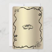 Black Gold New Year Cheer Hand Drawn Sketch Party Kaart (Achterkant)