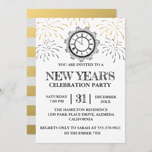 Black Gold New Year's Celebration Party Kaart (Voorkant / Achterkant)