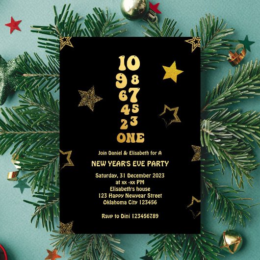 Black Gold New Years Eve Countdown Party Kaart