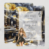 Black Gold Night Club Girl in Dress Vrijgezellenfe Kaart (Voorkant / Achterkant)