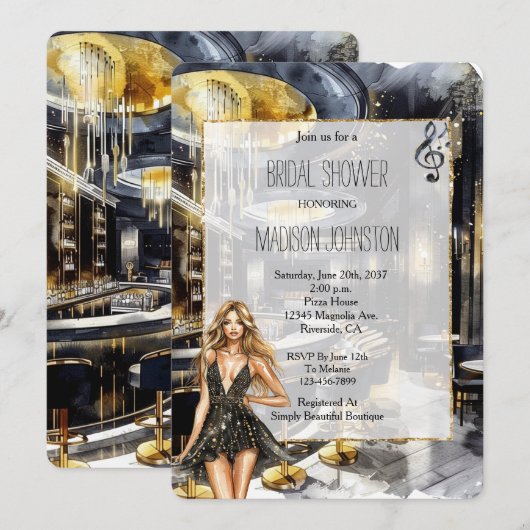 Black Gold Night Club Girl in Dress Vrijgezellenfe Kaart (Voorkant / Achterkant)