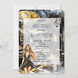 Black Gold Night Club Girl in Dress Vrijgezellenfe Kaart