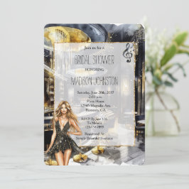 Black Gold Night Club Girl in Dress Vrijgezellenfe Kaart