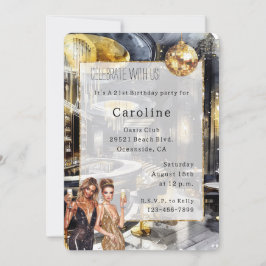 Black Gold Night Club Party Meisjes Disco Verjaard Kaart