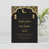 Black & Gold Nikah Wallimah Mosque Islamic Weddens Kaart (Staand voorkant)