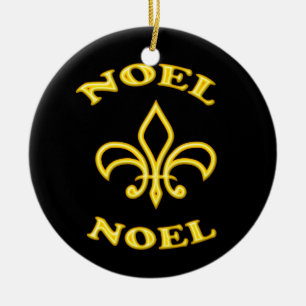 Black Gold Noel Fleur de Lis Keramisch Ornament