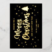 Black Gold Non Photo Familienaam Merry Kerstry Folie Feestdagenkaart (Voorkant)