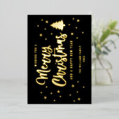 Black Gold Non Photo Familienaam Merry Kerstry Folie Feestdagenkaart (Staand Voorkant)