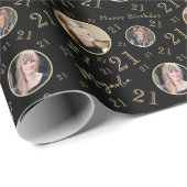 Black Gold Number Foto 21e verjaardag Cadeaupapier (Rol Hoek)