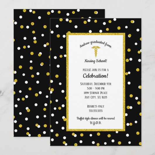 Black Gold Nurse graduparty, neutraal geslacht Kaart (Voorkant / Achterkant)